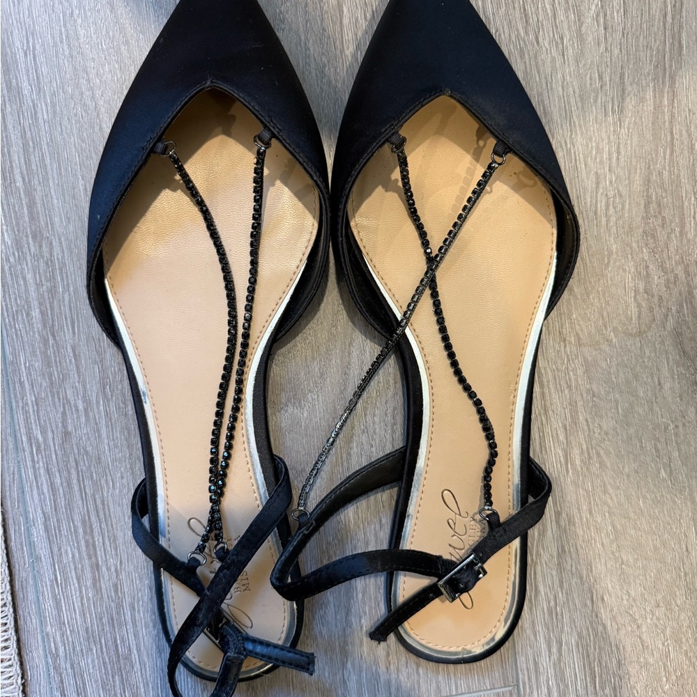 Badgley Mischka Black Flats with Beaded Straps